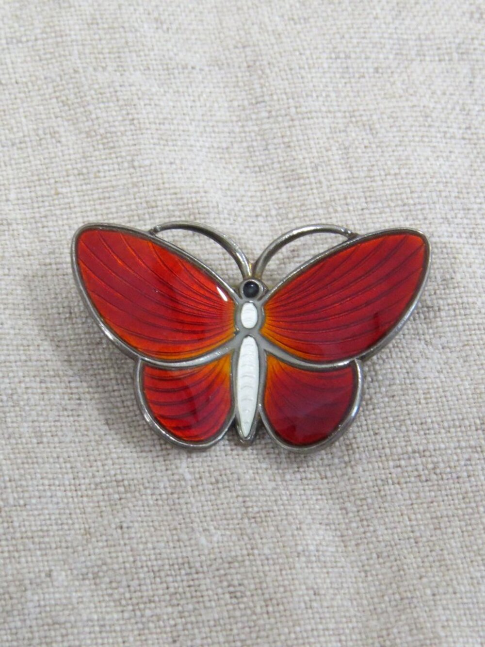 Vintage Aksel Holmsen Red Enamel Sterling Silver Butterfly Brooch Pin Norway